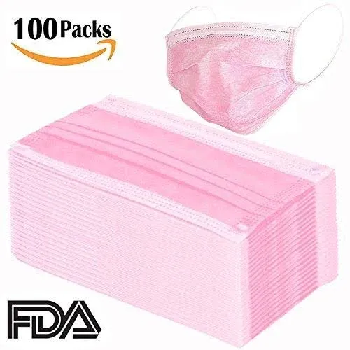 Wecolor 100 Pcs Disposable 3 Ply Earloop Face Masks