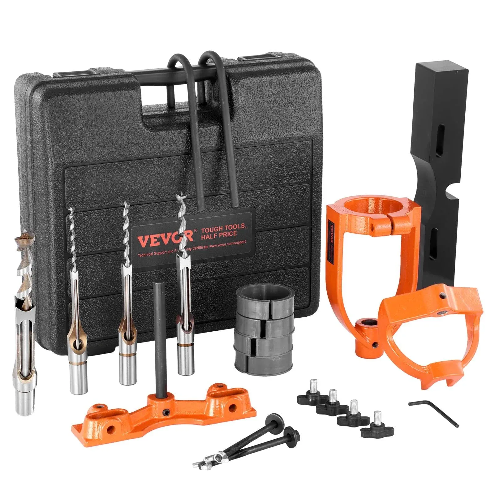 VEVOR Mortising Attachment for Drill Press, 4 Model Drills Square Hole Chisel Set, Bench Drill Locator Set Mortise and Tenon Tools with 5 Bushings, for Woodworking Mortising Tenoning Drilling Machine