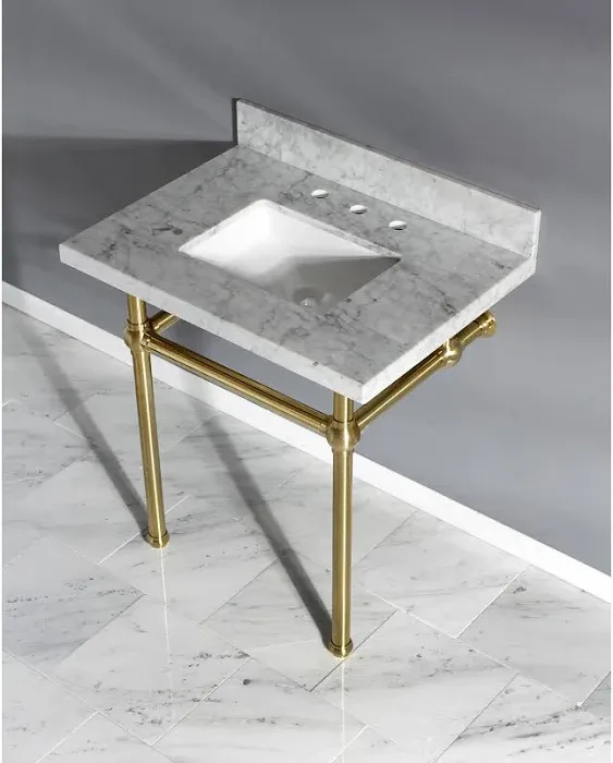 Kingston Brass Templeton Console Sinks, Carrara Marble/Polished Nickel