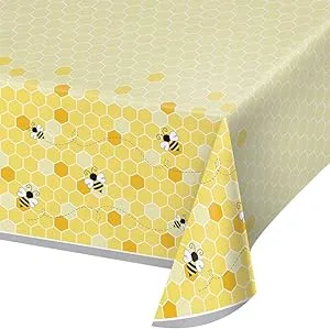 Creative Converting Bumblebee Baby Plastic Tablecloth, 54" x 102", Multi-Color