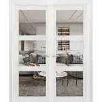 Interior French Double Doors Clear Glass 3 Lites|Lucia 2555 White Silk -72x96