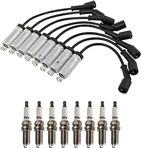 TRQ Ignition Kit Spark Plugs Spark Plugs Wire Set Compatible with 02-06 Cadillac 99-07 Chevrolet GMC 03-07 Hummer 06-08 Isuzu