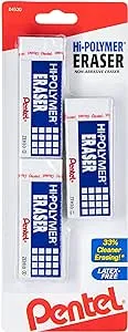 Pentel Hi-Polymer Block Eraser, Large, White, Pack of 3 (ZEH10BP3-K6)