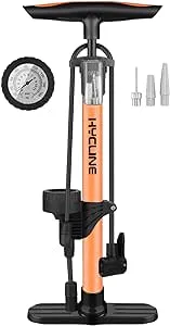 Hycline Bike Floor Pump with Gauge: Bicycle Tire Pump 160 PSI High Pressure - Air Pumps with Presta and Schrader Valve - Inflator for MTB BMX Tires, Balls, Balloons, Inflatables