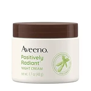 Aveeno Positively Radiant Moisturizing Face & Neck Night Cream with Tone Correcting Soy & Niacinamide, Night Cream Targets Dull Skin & Evens Skin Tone & Texture, Hypoallergenic, 1.7 oz