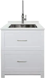 Transolid TCG-3025-WC All-in-One 29 in. x 25.5 in. Quartz Undermount Laundry/Utility Sink and Cabinet with Faucet in Matte White