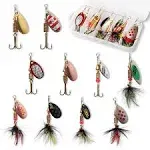 10Pcs Fishing Lures Spinnerbait, Hard Metal Bass Trout Salmon Kit with 2 Tackle