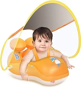 LAYCOL Baby Swimming Pool Float with Removable UPF 50+ UV Sun Protection Canopy,Toddler Inflatable Pool Float for Age of 3-36 Months,Swimming Trainer (Yellow, XL)