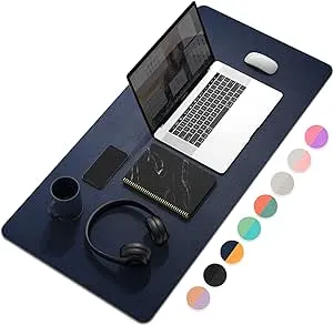 YSAGi Desk Mat, Mouse Pad,Waterproof Desk Pad,Large Mouse pad for Desk, Leather Desk Pad Large for Keyboard and Mouse,Dual-Sided Mouse Mat for Office and Home (31.5" x 15.7", Dark Tyrian Blue+Yellow)