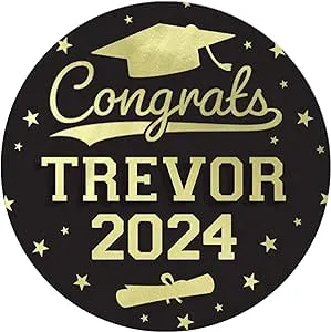 Personalized Graduation Envelope Seals, Class of 2024 Thank You Card Stickers, Bag Seals - 1.75 in. - 40 Count (Black and Gold)