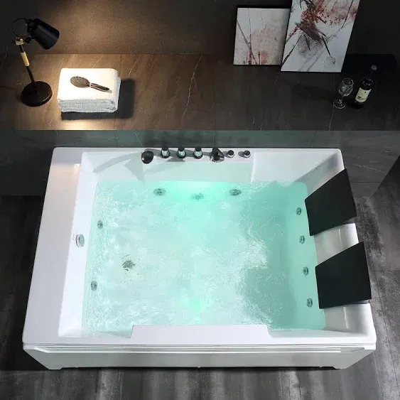 Empava EMPV-72JT367LED All-in-One Style 72" x 48" Acrylic Rectangle Whirlpool Bathtub - 10 Water Jets - LED Lights - Left Side Drain - 3-Side Alcove