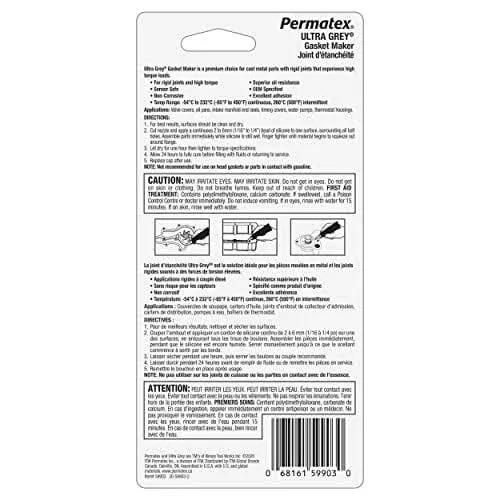 Permatex Ultra Grey® Gasket Maker, 80 ml, Grey, Tube, -54°C - 260°C/-65°F - 500°F (59903)