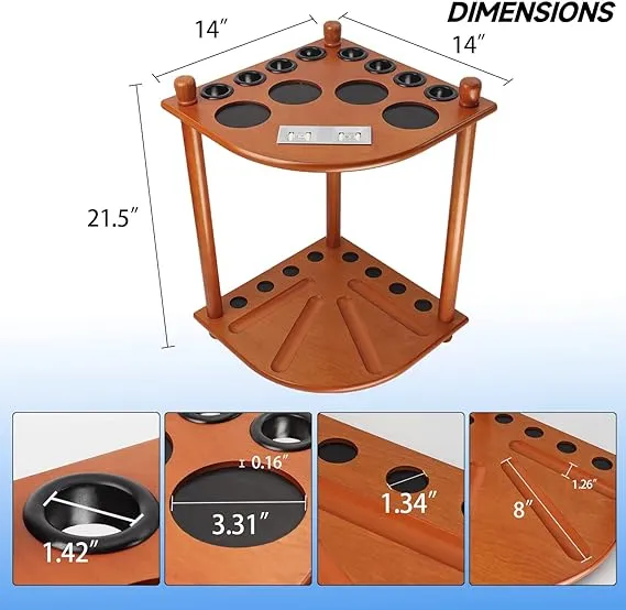 GSE Games & Sports Expert Floor Stand Billiard Pool Cue Racks Only, Holds 10 Pool Cue Sticks, 2 Drink Holders, Billiard Ball Racks and Full Set of Pool Balls (Oak)