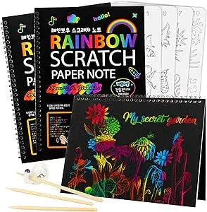 Mocoosy 3 Pack Rainbow Scratch Art Paper Notebooks, Magic Scratch Off Paper Set for Kids Arts Crafts, Black Scratch Note Doodle Pads for Drawing Christmas Gifts Birthday Game Coloring Activity