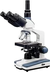 AmScope T120B-M Digital Professional Siedentopf Trinocular Compound Microscope, 40X-2000X Magnification, WF10x and WF20x Eyepieces, Brightfield, LED Illumination, Abbe Condenser with Iris Diaphragm, Double-Layer Mechanical Stage, 100-240VAC, Includes 1.3M