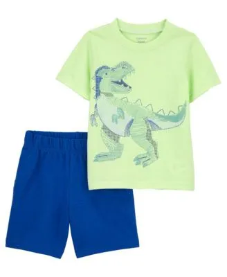 Carter's Toddler 2 Piece Dinosaur T-Shirt and Short Set - Green - Size 5T