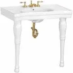 Renovators Supply Belle Epoque Console Sink 36 in. White Bathroom Console Sinks with 2 Porcelain Legs, Widespread Faucet Holes