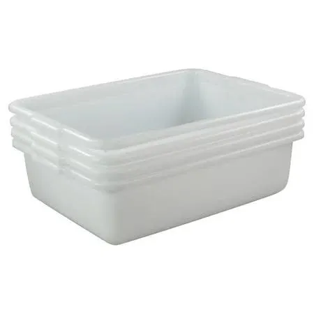 Kekow 4-Pack 22 L Commercial Bus Tubs/Bus Box, Large Plastic Tote Box, White, Size: 21.06 x 15.35 x 5.9