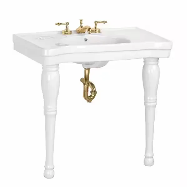 Belle Epoque 36 in. White Console Bathroom Sink Vitreous China Combo with Spindle Legs and Widespread Faucet Holes