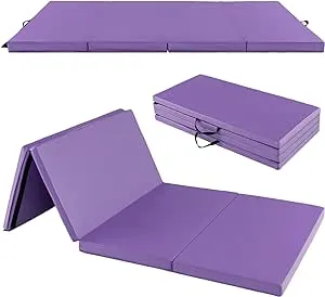 Gymax 8  x 4  x 2   Folding Gymnastics Mat Tumbling Exercise PU Leather Cover for Yoga