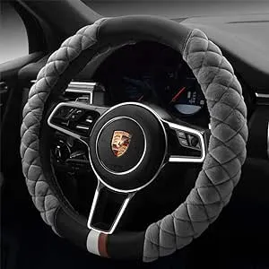 Cxtiy Universal Steering Wheel Cover for Car Fluffy Warm Plush Steering Wheel Cover for Winter (A-Gray)