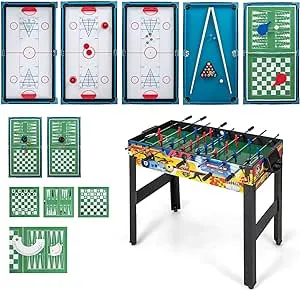 Goplus 12-in-1 Multi Game Table, Combo Game Table w/Foosball, Billiard, Table Tennis, Air Hockey, Bowling, Shuffleboard, Checkers, Chess, Backgammon, Kids Adults Combination Game Set for Home Arcade