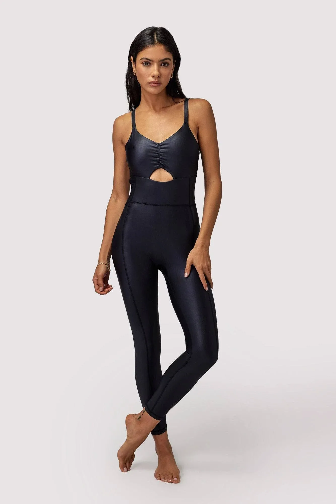 Wet Look Jumpsuit- Black