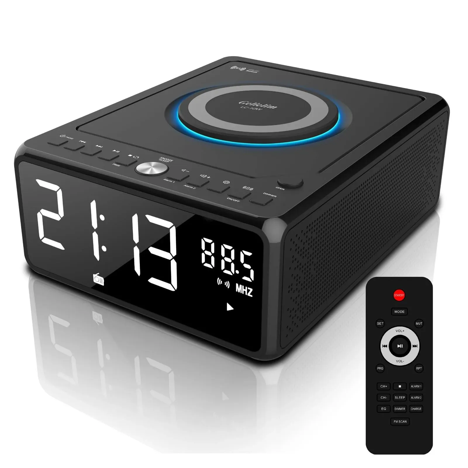 Gelielim CD Players for Home, Bluetooth Boombox with Remote, CD Clock Radio, 10W Fast Wireless Charging, Digital FM Radio, CD Player Portable with He