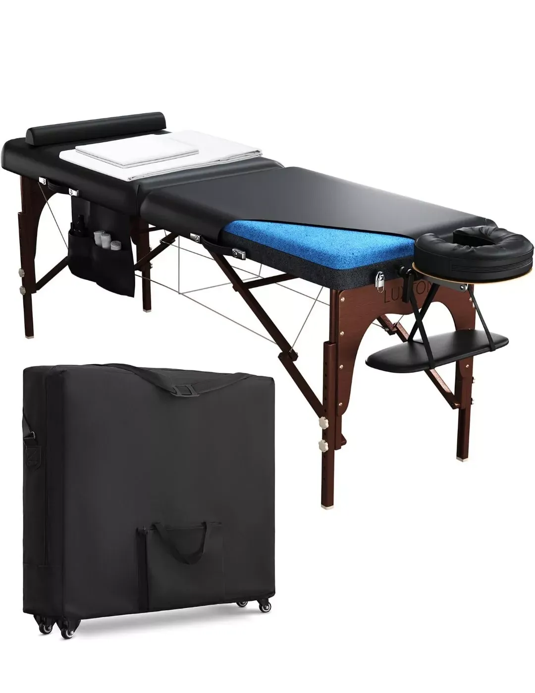 Luxton Premium Memory Foam Massage Table - Rolling Travel Case, Washable Sheets