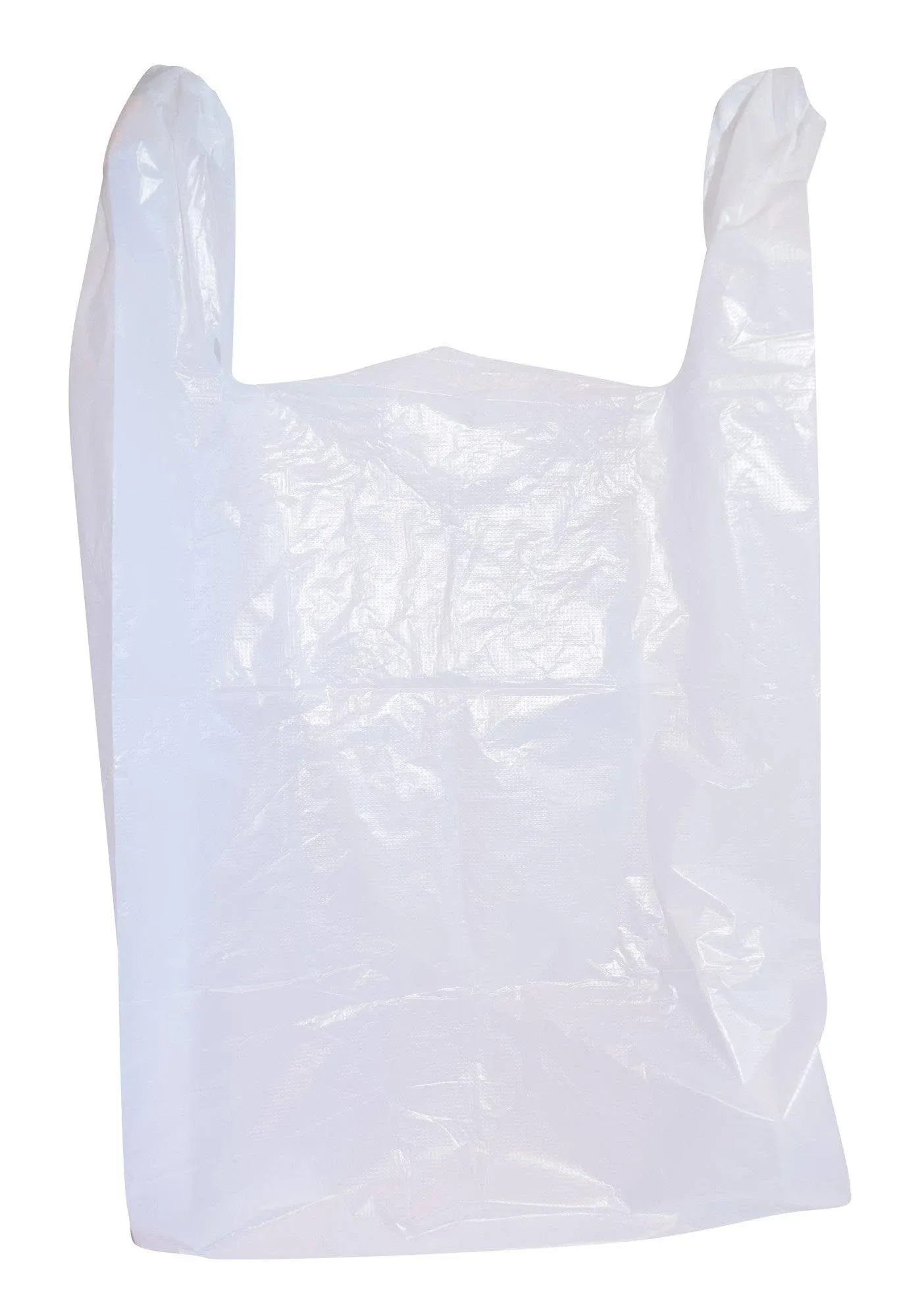 100 Large Plastic Grocery T-Shirt Bags - Plain White 12" x 6" x 21" by JA Kitchens