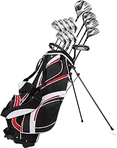 Precise S7 Tall Men’s (6'1" to 6'4") Right Handed Complete Golf Club Set, Include 460cc Driver, 3 Wood, 5 Wood, 24* Hybrid, 5-9 PW Irons, Sand Wedge, Putter, Deluxe Stand Bag & 4 Headcovers, Black/Red