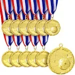 Juvale 12 Pack Soccer Medals for Kids, Team Participation Trophies, Party Favors (Metal, Gold)