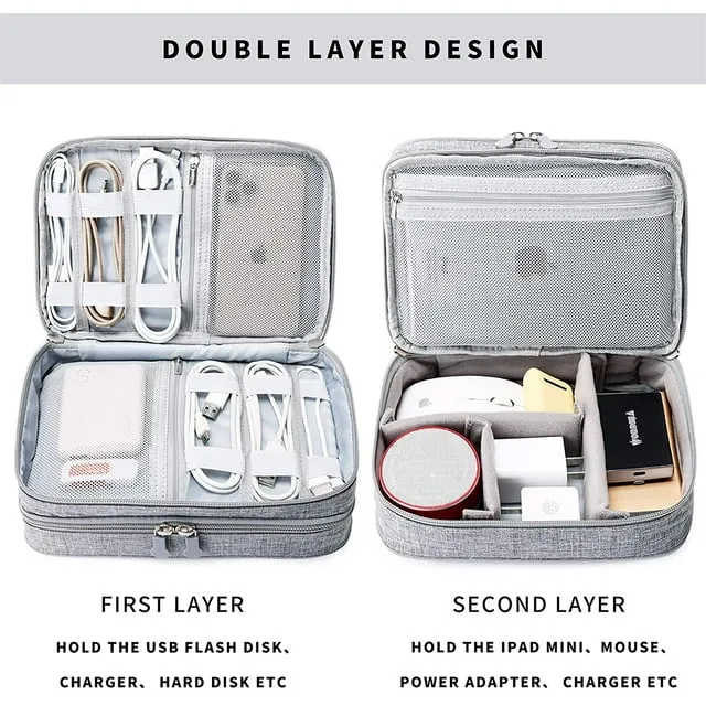 Travel Cable Organizer Bag, Electronic Accessories Case Portable Double Layer