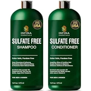 Sulfate Free Shampoo and Conditioner Set For Curly Hair,Color Safe -All Hair Types- Argan and Peppermint Oil Restores Shine Reduces Frizz - Men Women, 16 fl oz Each