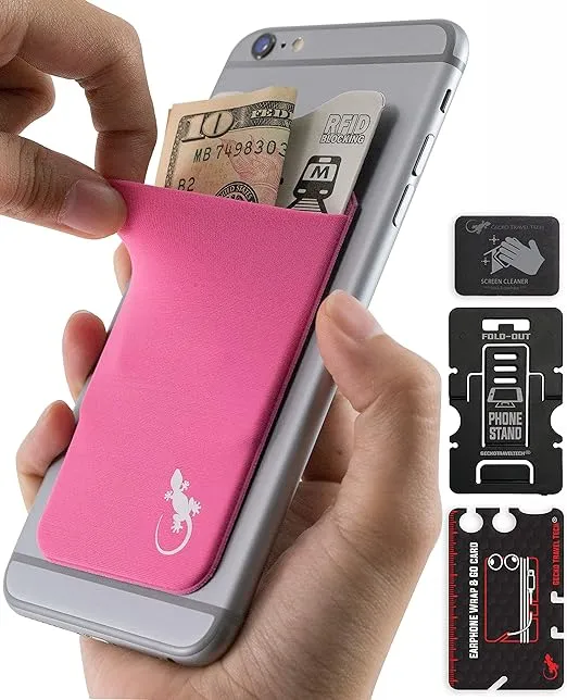 Phone Wallet - Adhesive Card Holder - Cell Phone Pouch - Stick on Lycra Pocket by Gecko - Carry Credit Cards and Cash