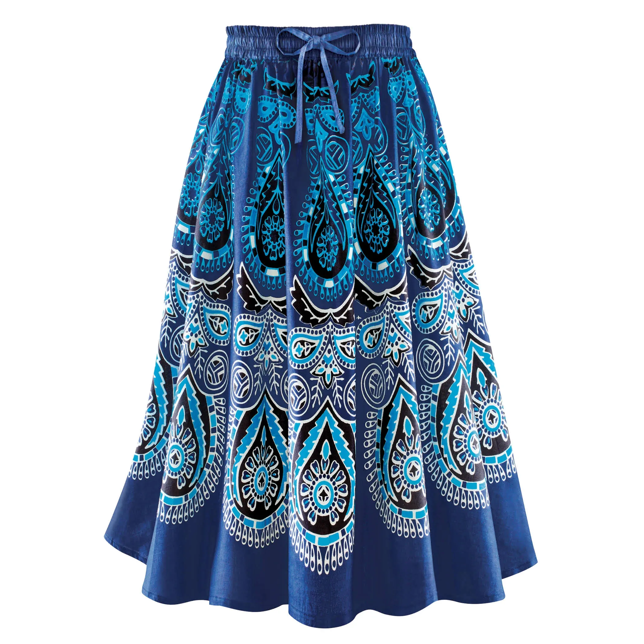 Collections Etc Medallion Border Print Circle & Elastic Waistband Skirt, Women's ...