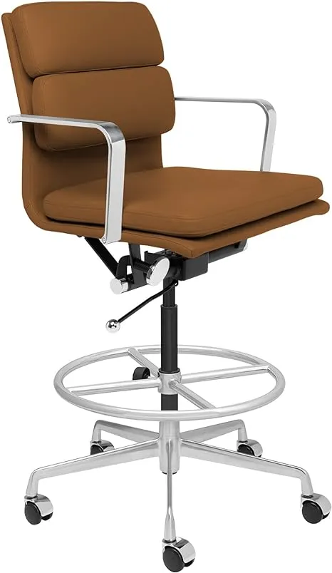 Laura Davidson Furniture SOHO II Padded Drafting Chair for Standing Desks, Standing Desk Chair - Ergonomically Designed, Commercial Grade Draft Height, Arm Rest & Cushion, Made of Faux Leather, Brown