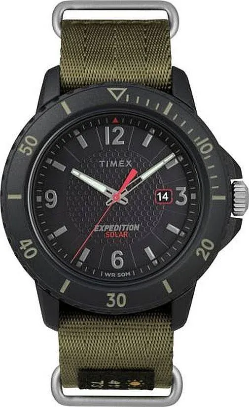 Men&#039;s Timex Military Expedition Solar Powered Green Canvas Watch TW4B14500