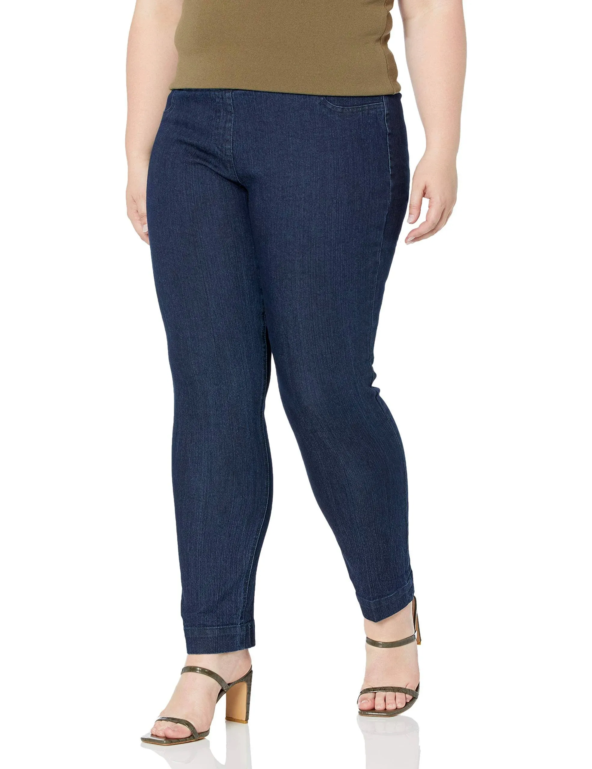 Plus Pull-On Solid Narrow Leg Pant With Faux Front Pockets - Denim