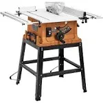 Table Saw, 10 Inch 15A Multifunctional Saw with Stand &amp; Push Stick for Jobside, 90° Cross Cut &amp; 0-45° Bevel Cut, Cutting Speed Up to 5000RPM,