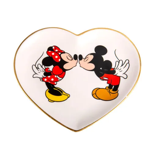 Disney Mickey Mouse and Minnie Mouse Ceramic Heart Trinket Tray Jewelry Ring Hol