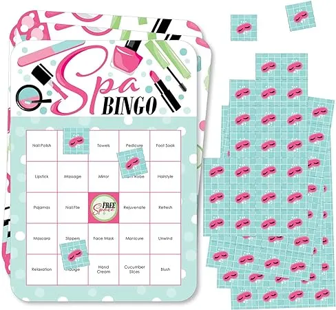 Big Dot of Happiness Spa Day - Bingo Cards and Markers - Girls Makeup Party Bingo Game - Set of 18