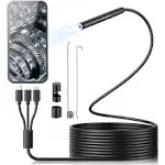 Endoscope Camera with Light, 1920P HD Borescope with 6 LED Lights, 3 in 1 Snake Camera, IP67 Waterproof 9.8FT Semi-Rigid Cord for Pipe Inspection, 7.9mm Industrial Endoscope for Android and IOS