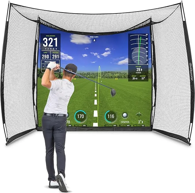 GoSports Range Cage 10 ft x 8 ft Golf Practice Hitting Net with - Simulator Impact Screen