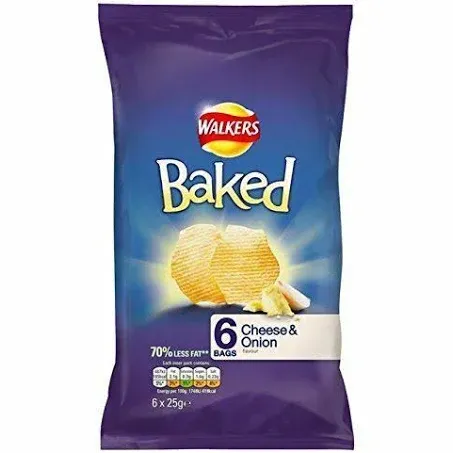 Baked Walkers Cheese &amp; Onion Crisps 6 X 25G