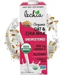 Organic Oat & Chia Milk, Zero Sugar, Oat Milk, with 800mg OMEGA-3 and Prebiotic Fiber, Vegan, Dairy Free, Gluten Free, Plant Based, Lactose Free, Non-GMO, Shelf-Stable, Low Carb, Keto, Soy Free, Kosher, Lechia, 32oz (6 Pack)