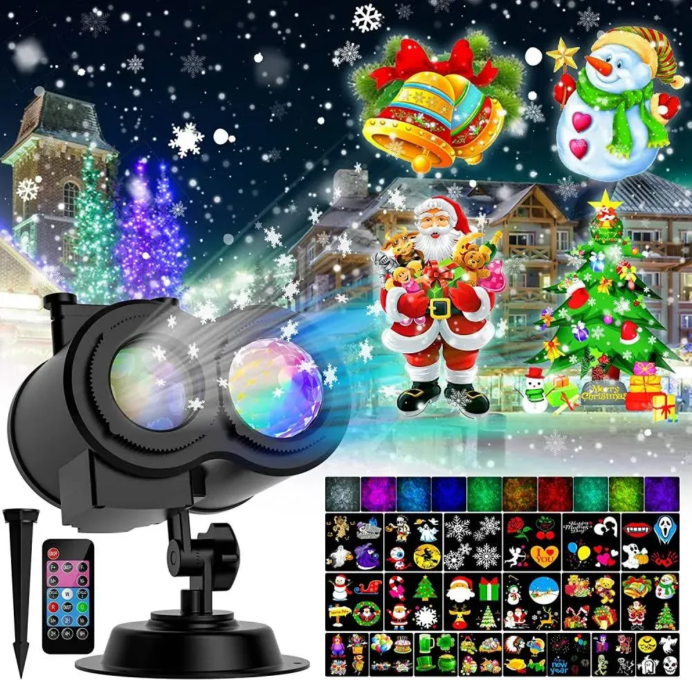 2024 Upgrade Christmas Halloween Projector Lights Outdoor, COOLWUFAN 2-in-1 Moving Patterns Landscape Lights, 30 HD Effects (3D Ocean Wave)Projection Light for Xmas Halloween Party Garden Decorations