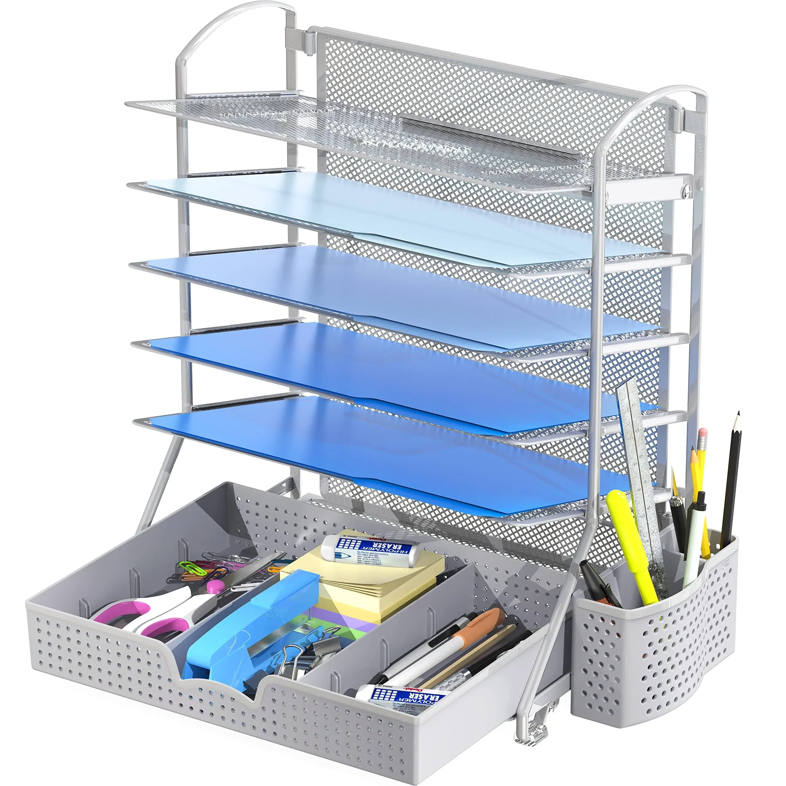 SimpleHouseware 6 Trays Desktop Document Letter Tray Organizer Silver