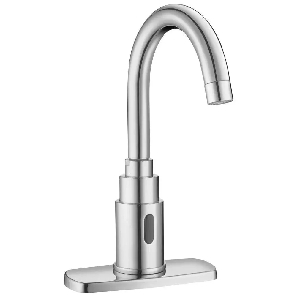 Sloan 3362104 Battery Powered Chrome Deck Mounted Sensor Faucet with 5 1/4" Gooseneck Spout, 4" Trim Plate, and 2.2 GPM Laminar Spray Device