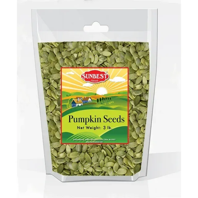 SUNBEST Shelled Unsalted Raw Pumpkin Seeds / Pepitas Raw 3 Lb, No Shell, Pumpkin Seed Kernels (48 Oz)